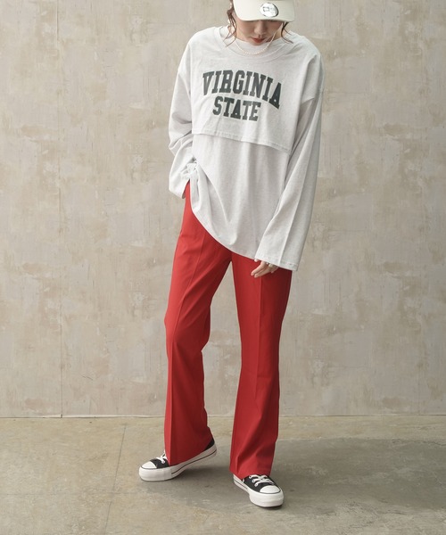 Lull（ルル）の「【Lull / ルル】レイヤードカレッジロゴロンT（Tシャツ/カットソー・レディース・杢グレー/ブラック/ホワイト・ONESIZE）」の7枚目の写真