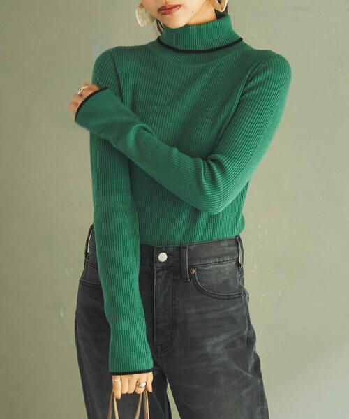 coen(コーエン)の「ハシカラーリブタートル(WEB限定カラー)(ニット/セーター・レディース・ダークグリーン/ダークグレー/ケリー/イエロー/ブラック/オフホワイト/ベージュ・M/L)」の7枚目の写真