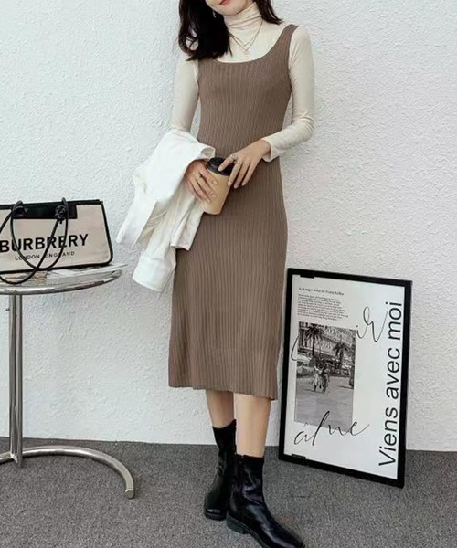 solleim(ソルレム)の「ニットキャミワンピース(ワンピース・レディース・ブラック/サンドグレー・M)」の4枚目の写真