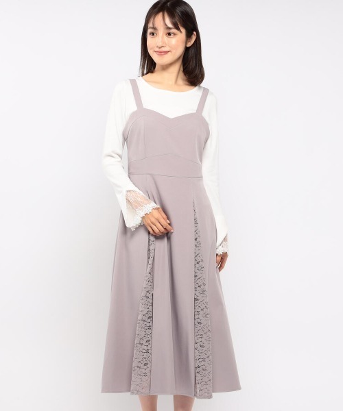 MISCH MASCH（ミッシュマッシュ）の「レース切替ジャンパースカート（ジャンパースカート・レディース・ライトブルー/ブラック/モカ・MEDIUM）」の3枚目の写真