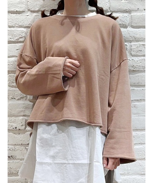 Samansa Mos2(サマンサ モスモス)の「ピグメント加工裏毛バックロゴ刺繍スウェット(スウェット・レディース・グリーン/ネイビー/ピンク/ブラウン/ベージュ/マスタード・フリ-)」の1枚目の写真