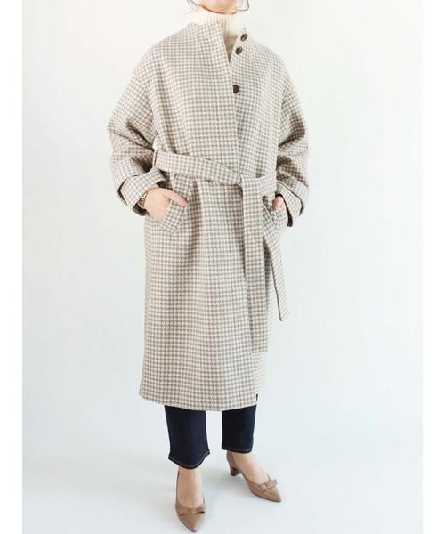 Te chichi（テチチ）の「ウール混カルゼチェックボトルネックコート（その他アウター・レディース・ベージュ/ネイビー・ﾌﾘ-）」の2枚目の写真