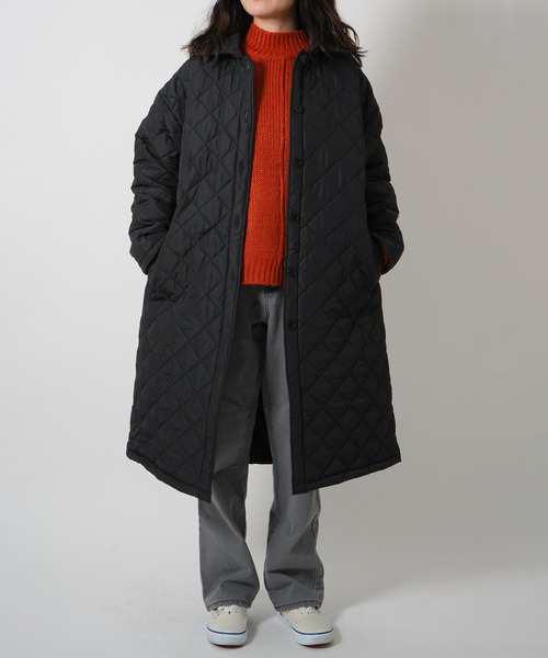 VENCEEXCHANGE(ヴァンスエクスチェンジ)の「【WEB限定】マイクロタフタキルティングロングジャケット(ステンカラーコート・レディース・ブラック/ダークグリーン・M)」の2枚目の写真