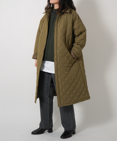 VENCEEXCHANGE(ヴァンスエクスチェンジ)の「【WEB限定】マイクロタフタキルティングロングジャケット(ステンカラーコート・レディース・ブラック/ダークグリーン・M)」の1枚目の写真
