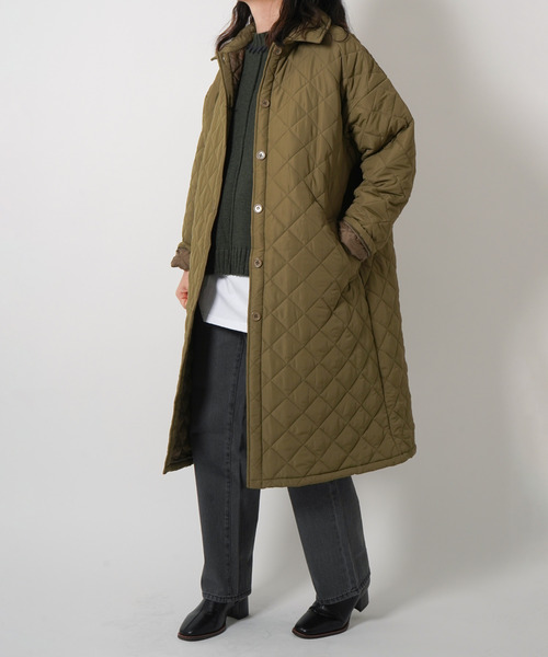 VENCEEXCHANGE(ヴァンスエクスチェンジ)の「【WEB限定】マイクロタフタキルティングロングジャケット(ステンカラーコート・レディース・ブラック/ダークグリーン・M)」の5枚目の写真