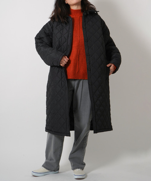 VENCEEXCHANGE(ヴァンスエクスチェンジ)の「【WEB限定】マイクロタフタキルティングロングジャケット(ステンカラーコート・レディース・ブラック/ダークグリーン・M)」の6枚目の写真