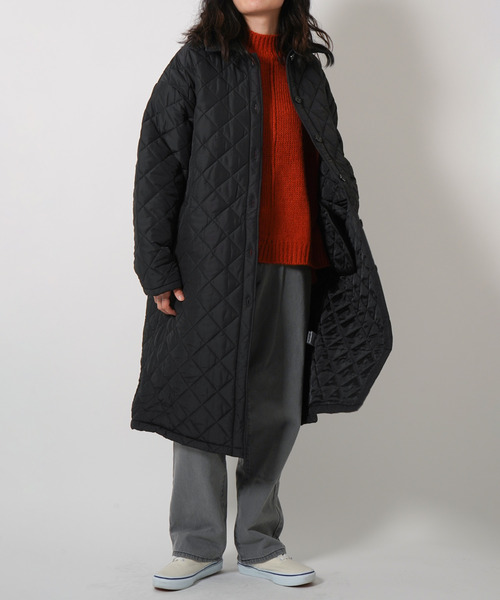 VENCEEXCHANGE(ヴァンスエクスチェンジ)の「【WEB限定】マイクロタフタキルティングロングジャケット(ステンカラーコート・レディース・ブラック/ダークグリーン・M)」の10枚目の写真