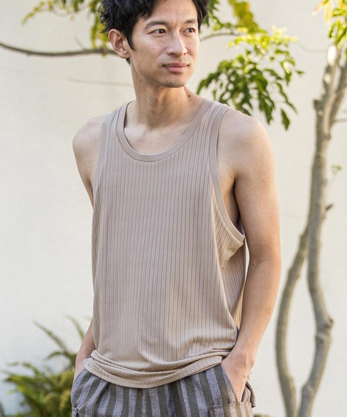 CALL&RESPONSE（コールアンドレスポンス）の「mta465-トタンリブ-タンクトップ（タンクトップ・メンズ・ホワイト/カーキ/ブラック/ベージュ/パープル・2/4）」の4枚目の写真