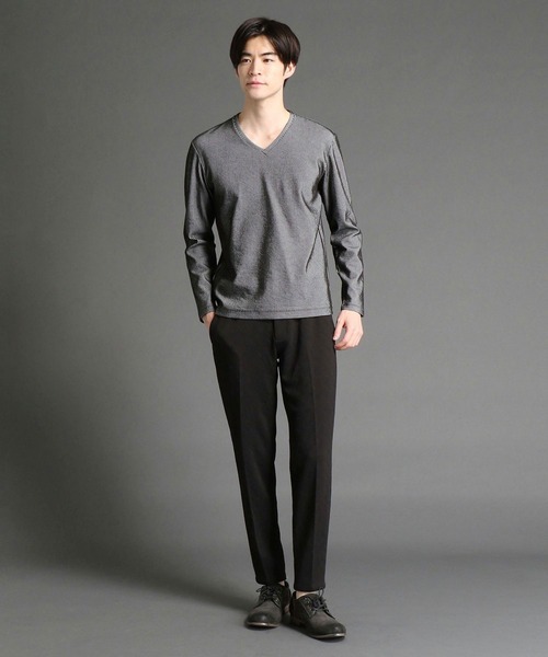 HIDEAWAYS NICOLE（ハイダウェイニコル）の「ナローサッカーストライプ長袖Vネック（Tシャツ/カットソー・メンズ・ホワイト×ブラック/オフホワイト/ブラック・MEDIUM/LARGE/X-LARGE）」の6枚目の写真