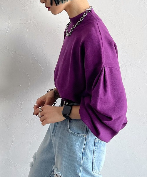 PAGEBOY(ページボーイ)の「ハイネックボリュームプルオーバー(ニット/セーター・レディース・パープル/ブラウン/オフホワイト/グレイッシュベージュ/ブルー系その他/グリーン系その他7/ブラック・FREE)」の7枚目の写真