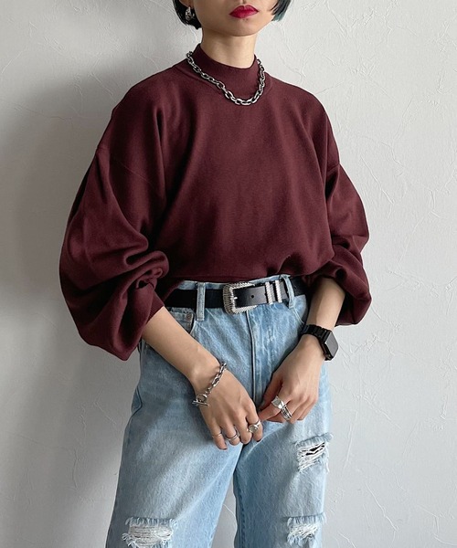 PAGEBOY(ページボーイ)の「ハイネックボリュームプルオーバー(ニット/セーター・レディース・パープル/ブラウン/オフホワイト/グレイッシュベージュ/ブルー系その他/グリーン系その他7/ブラック・FREE)」の4枚目の写真