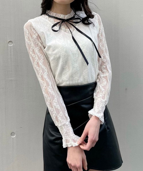 titty&Co. PETIT(ティティアンドコープティ)の「【titty&Co.PETIT】チュールレースリボントップス(シャツ/ブラウス・レディース・ホワイト・FREE)」の2枚目の写真