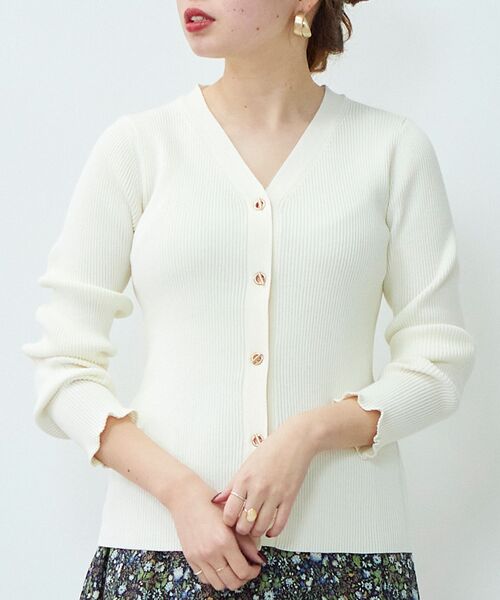 le.coeur blanc(ルクールブラン)の「ハトメ付きリブニットカーディガン(カーディガン/ボレロ・レディース・アイボリー/ホワイト系その他/イエロー/ネイビー・38)」の9枚目の写真