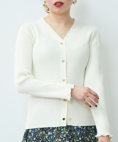 le.coeur blanc(ルクールブラン)の「ハトメ付きリブニットカーディガン(カーディガン/ボレロ・レディース・アイボリー/ホワイト系その他/イエロー/ネイビー・38)」の10枚目の写真