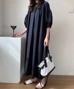 サテンオープンカラーフレアワンピース（ワンピース）｜anuans（ア