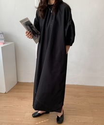 マキシ丈ボリュウームスリーブロングワンピース