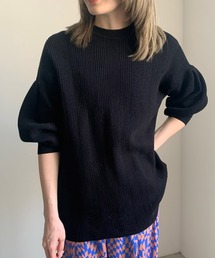 WAFFLE LIKE PUFF SLEEVE KNIT