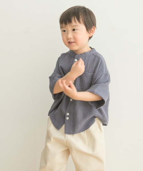 URBAN RESEARCH DOORS(アーバンリサーチドアーズ)の「Wガーゼバンドカラーシャツ(KIDS)(シャツ/ブラウス・キッズ・ベージュ/ブルー・135/105/120)」の15枚目の写真