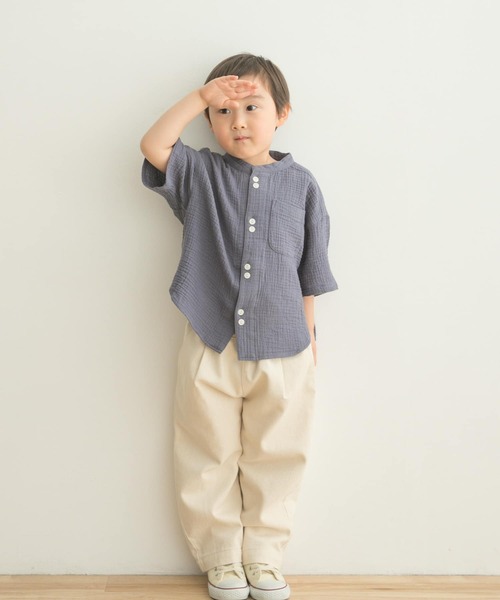 URBAN RESEARCH DOORS(アーバンリサーチドアーズ)の「Wガーゼバンドカラーシャツ(KIDS)(シャツ/ブラウス・キッズ・ベージュ/ブルー・135/105/120)」の13枚目の写真