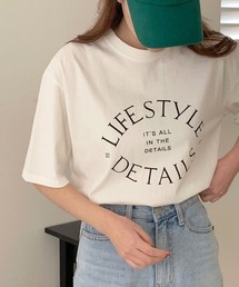 Dalfwin | 2022 S/S 春夏 韓国ファッション Tシャツ半袖レディース LIFEプリントTシャツ(Tシャツ/カットソー)