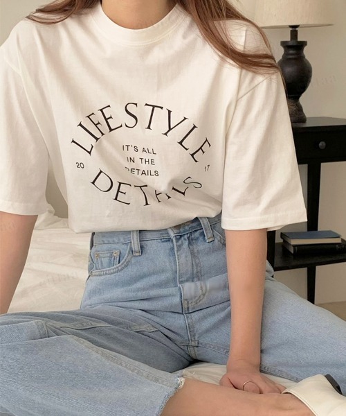 Dalfwin（ダールフィン）の「2022 S/S 春夏 韓国ファッション Tシャツ半袖レディース LIFEプリントTシャツ（Tシャツ/カットソー・レディース・ネイビー/アイボリー/ミント・FREE）」の4枚目の写真