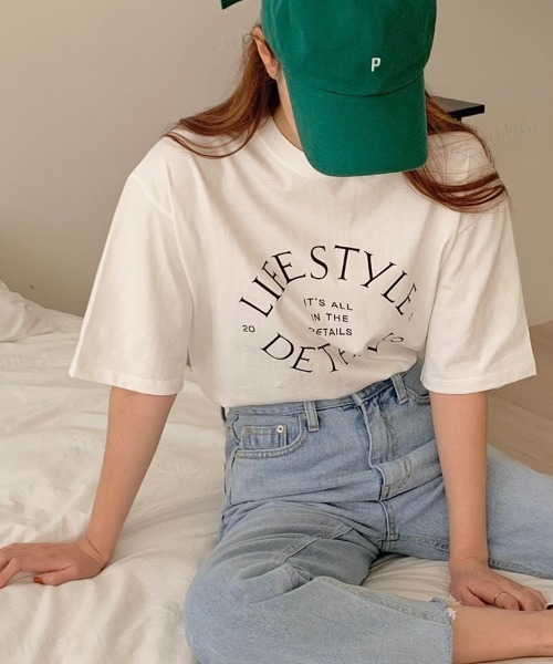 Dalfwin（ダールフィン）の「2022 S/S 春夏 韓国ファッション Tシャツ半袖レディース LIFEプリントTシャツ（Tシャツ/カットソー・レディース・ネイビー/アイボリー/ミント・FREE）」の5枚目の写真