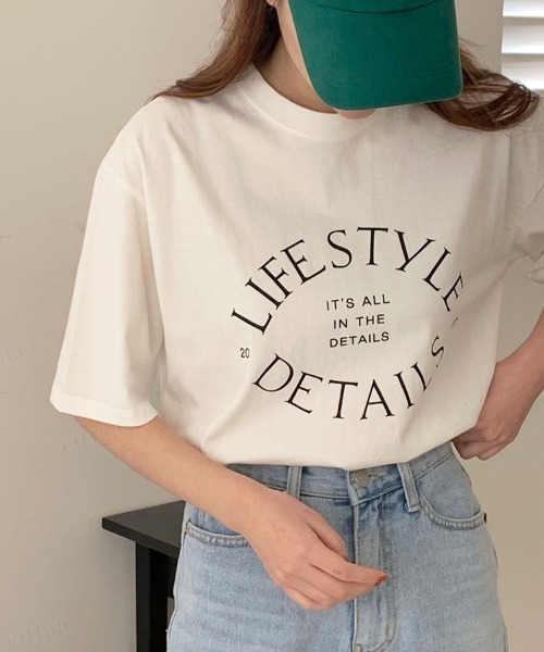 Dalfwin（ダールフィン）の「2022 S/S 春夏 韓国ファッション Tシャツ半袖レディース LIFEプリントTシャツ（Tシャツ/カットソー・レディース・ネイビー/アイボリー/ミント・FREE）」の6枚目の写真
