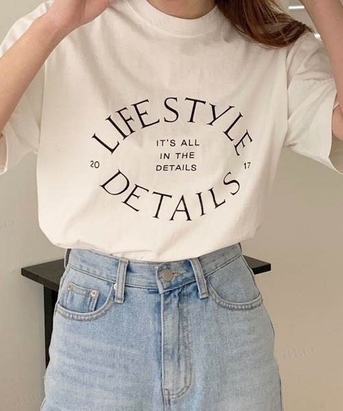Dalfwin（ダールフィン）の「2022 S/S 春夏 韓国ファッション Tシャツ半袖レディース LIFEプリントTシャツ（Tシャツ/カットソー・レディース・ネイビー/アイボリー/ミント・FREE）」の7枚目の写真