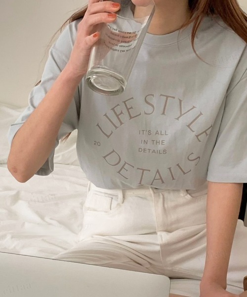 Dalfwin（ダールフィン）の「2022 S/S 春夏 韓国ファッション Tシャツ半袖レディース LIFEプリントTシャツ（Tシャツ/カットソー・レディース・ネイビー/アイボリー/ミント・FREE）」の8枚目の写真