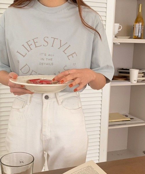 Dalfwin（ダールフィン）の「2022 S/S 春夏 韓国ファッション Tシャツ半袖レディース LIFEプリントTシャツ（Tシャツ/カットソー・レディース・ネイビー/アイボリー/ミント・FREE）」の9枚目の写真