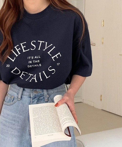 Dalfwin（ダールフィン）の「2022 S/S 春夏 韓国ファッション Tシャツ半袖レディース LIFEプリントTシャツ（Tシャツ/カットソー・レディース・ネイビー/アイボリー/ミント・FREE）」の10枚目の写真