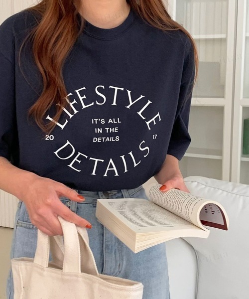 Dalfwin（ダールフィン）の「2022 S/S 春夏 韓国ファッション Tシャツ半袖レディース LIFEプリントTシャツ（Tシャツ/カットソー・レディース・ネイビー/アイボリー/ミント・FREE）」の11枚目の写真