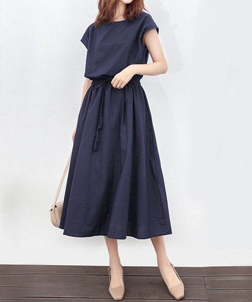 Doux Belle(ドゥーベル)の「フレンチ袖フレアワンピース(ワンピース・レディース・ライトブルー/ブラック/ダークグリーン/ベージュ/ネイビー/カーキ/オレンジ/グリーン・MEDIUM/LARGE/X-LARGE)」の7枚目の写真