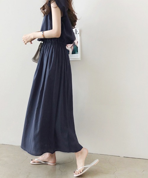 Doux Belle(ドゥーベル)の「フレンチ袖フレアワンピース(ワンピース・レディース・ライトブルー/ブラック/ダークグリーン/ベージュ/ネイビー/カーキ/オレンジ/グリーン・MEDIUM/LARGE/X-LARGE)」の9枚目の写真