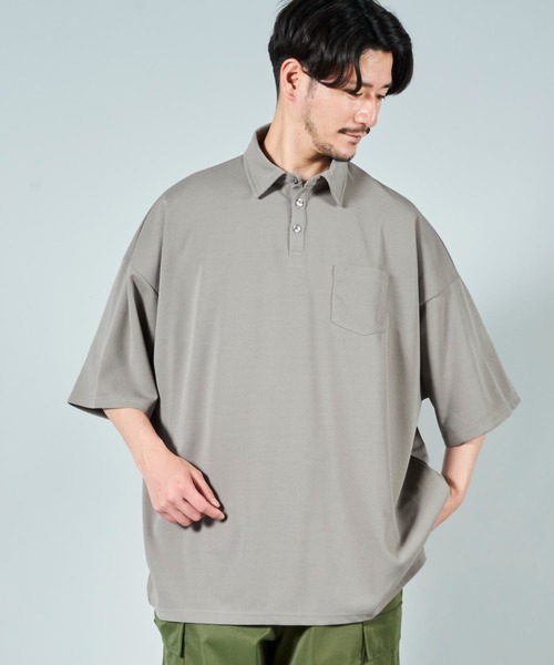 ADPOSION（アドポーション）の「梨地ビッグシルエットポロシャツ（ポロシャツ・メンズ・ブラック/ブラウン/ホワイト/グレー系1/ライトグレー/チャコールグレー・MEDIUM/LARGE）」の6枚目の写真