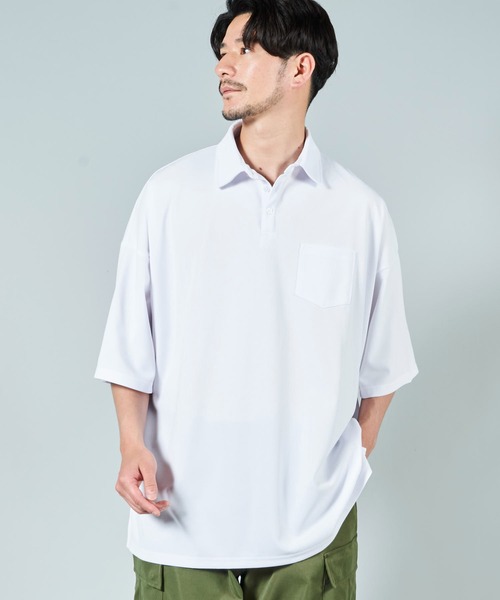 ADPOSION（アドポーション）の「梨地ビッグシルエットポロシャツ（ポロシャツ・メンズ・ブラック/ブラウン/ホワイト/グレー系1/ライトグレー/チャコールグレー・MEDIUM/LARGE）」の2枚目の写真