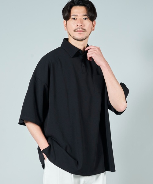 ADPOSION（アドポーション）の「梨地ビッグシルエットポロシャツ（ポロシャツ・メンズ・ブラック/ブラウン/ホワイト/グレー系1/ライトグレー/チャコールグレー・MEDIUM/LARGE）」の3枚目の写真