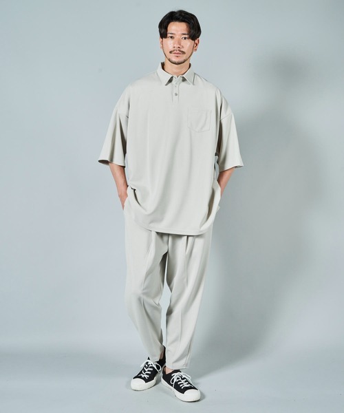 ADPOSION（アドポーション）の「梨地ビッグシルエットポロシャツ（ポロシャツ・メンズ・ブラック/ブラウン/ホワイト/グレー系1/ライトグレー/チャコールグレー・MEDIUM/LARGE）」の14枚目の写真