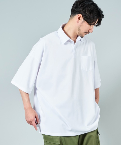 ADPOSION（アドポーション）の「梨地ビッグシルエットポロシャツ（ポロシャツ・メンズ・ブラック/ブラウン/ホワイト/グレー系1/ライトグレー/チャコールグレー・MEDIUM/LARGE）」の10枚目の写真