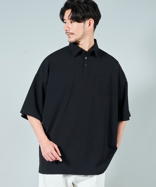 ADPOSION（アドポーション）の「梨地ビッグシルエットポロシャツ（ポロシャツ・メンズ・ブラック/ブラウン/ホワイト/グレー系1/ライトグレー/チャコールグレー・MEDIUM/LARGE）」の13枚目の写真