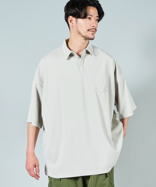ADPOSION（アドポーション）の「梨地ビッグシルエットポロシャツ（ポロシャツ・メンズ・ブラック/ブラウン/ホワイト/グレー系1/ライトグレー/チャコールグレー・MEDIUM/LARGE）」の15枚目の写真