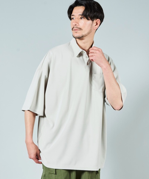 ADPOSION（アドポーション）の「梨地ビッグシルエットポロシャツ（ポロシャツ・メンズ・ブラック/ブラウン/ホワイト/グレー系1/ライトグレー/チャコールグレー・MEDIUM/LARGE）」の16枚目の写真