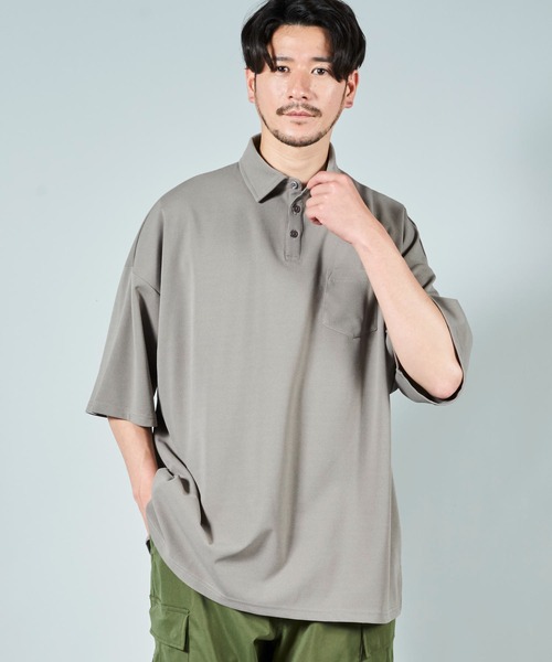 ADPOSION（アドポーション）の「梨地ビッグシルエットポロシャツ（ポロシャツ・メンズ・ブラック/ブラウン/ホワイト/グレー系1/ライトグレー/チャコールグレー・MEDIUM/LARGE）」の18枚目の写真