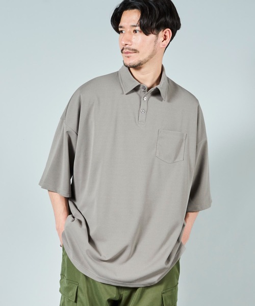 ADPOSION（アドポーション）の「梨地ビッグシルエットポロシャツ（ポロシャツ・メンズ・ブラック/ブラウン/ホワイト/グレー系1/ライトグレー/チャコールグレー・MEDIUM/LARGE）」の19枚目の写真