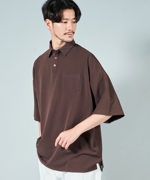 ADPOSION（アドポーション）の「梨地ビッグシルエットポロシャツ（ポロシャツ・メンズ・ブラック/ブラウン/ホワイト/グレー系1/ライトグレー/チャコールグレー・MEDIUM/LARGE）」の21枚目の写真