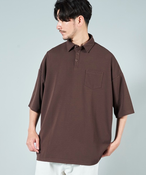ADPOSION（アドポーション）の「梨地ビッグシルエットポロシャツ（ポロシャツ・メンズ・ブラック/ブラウン/ホワイト/グレー系1/ライトグレー/チャコールグレー・MEDIUM/LARGE）」の22枚目の写真