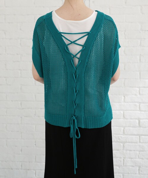 Cutie Blonde（キューティーブロンド）の「◆【セット/S-L】バックリボンメッシュニット（ニット/セーター・レディース・ブラック/オレンジ/グリーン/ライトベージュ・01/02/03）」の19枚目の写真