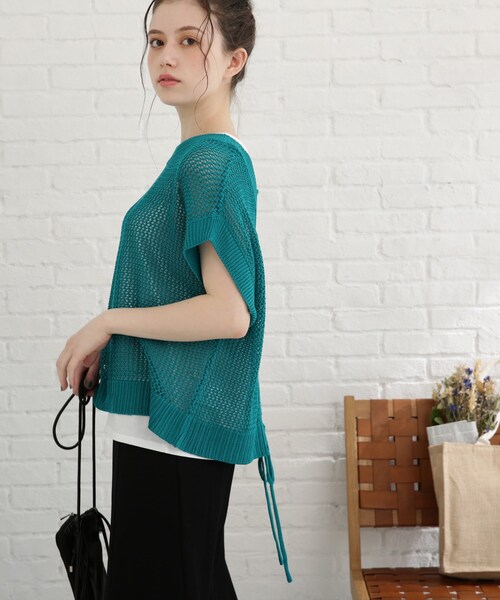 Cutie Blonde（キューティーブロンド）の「◆【セット/S-L】バックリボンメッシュニット（ニット/セーター・レディース・ブラック/オレンジ/グリーン/ライトベージュ・01/02/03）」の20枚目の写真