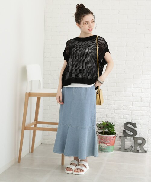 Cutie Blonde（キューティーブロンド）の「◆【セット/S-L】バックリボンメッシュニット（ニット/セーター・レディース・ブラック/オレンジ/グリーン/ライトベージュ・01/02/03）」の16枚目の写真