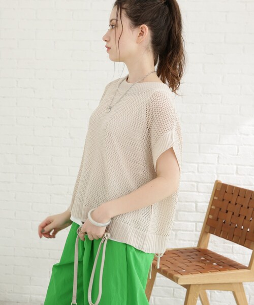 Cutie Blonde（キューティーブロンド）の「◆【セット/S-L】バックリボンメッシュニット（ニット/セーター・レディース・ブラック/オレンジ/グリーン/ライトベージュ・01/02/03）」の12枚目の写真